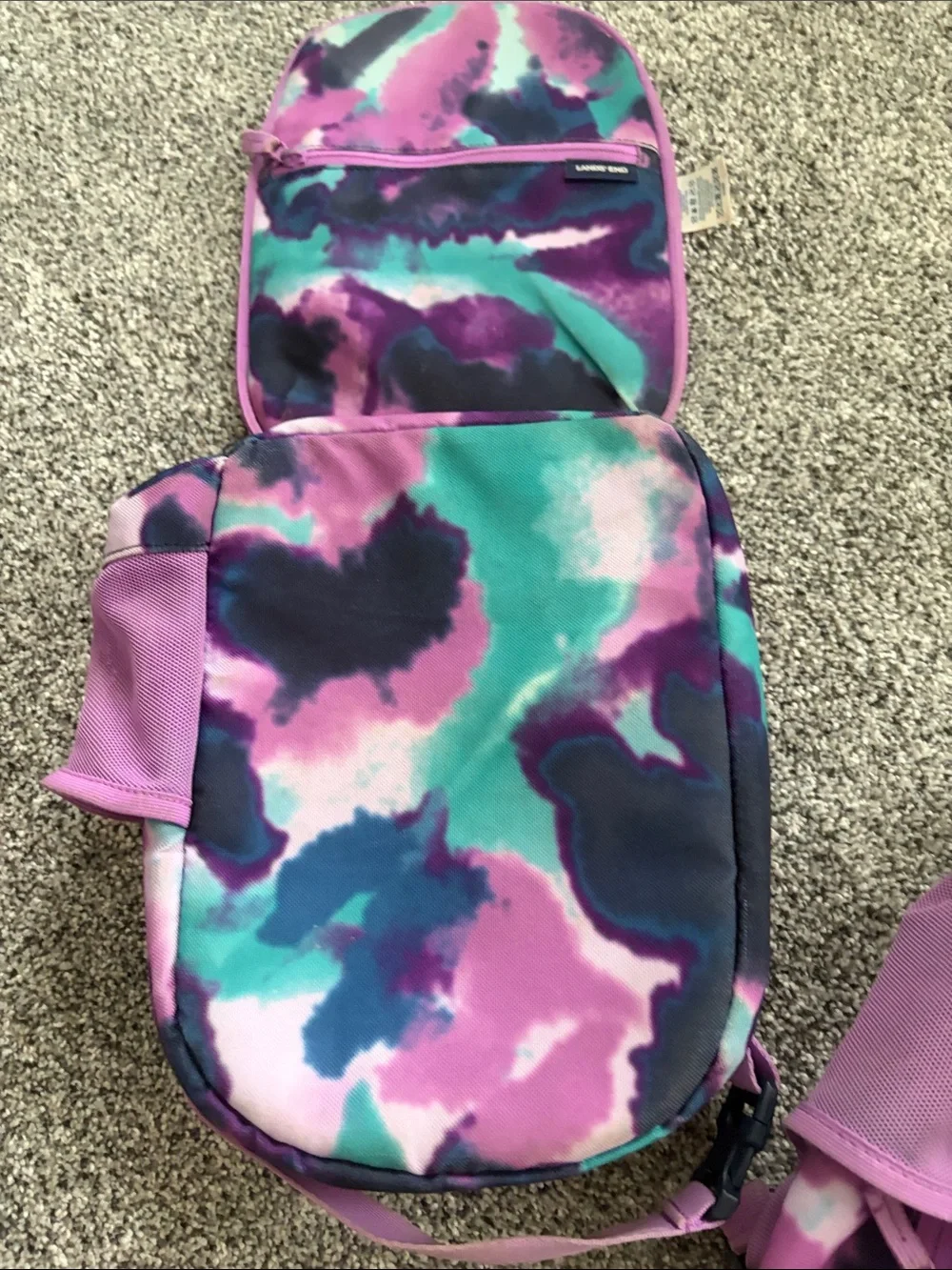 Lands' End Kids Purple & Teal Tie-Dye Backpack Set with Smiley Patch